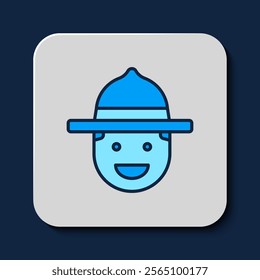 Filled outline Canadian ranger hat uniform icon isolated on blue background.  Vector