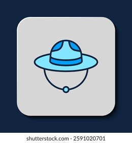 Filled outline Canadian ranger hat uniform icon isolated on blue background.  Vector