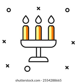 Filled outline Candelabrum with three candlesticks icon isolated on white background. Flat filled outline style with shadow. Vector