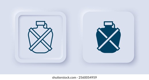 Filled and outline Canteen water bottle icon isolated on grey background. Tourist flask icon. Jar of water use in the campaign. Square button. Vector