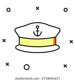 Esquema relleno Icono del sombrero del capitán aislado en el fondo blanco. Estilo de contorno relleno plano con sombra. Vector