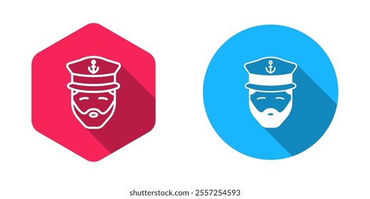 Filled and outline Captain of ship icon isolated with long shadow background. Travel tourism nautical transport. Voyage passenger ship, cruise liner.  Vector