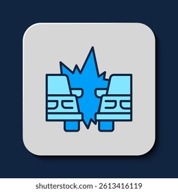 Filled outline Car accident icon isolated on blue background. Insurance concept. Auto accident involving two cars.  Vector