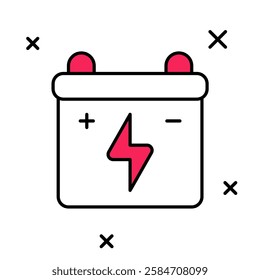 Filled outline Car battery icon isolated on white background. Accumulator battery energy power and electricity accumulator battery.  Vector