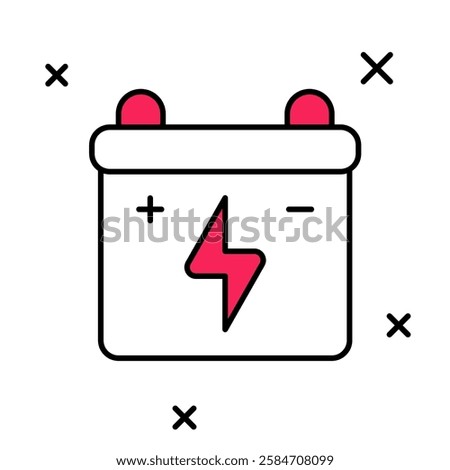 Filled outline Car battery icon isolated on white background. Accumulator battery energy power and electricity accumulator battery.  Vector