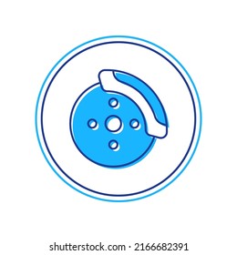 Filled outline Car brake disk with caliper icon isolated on white background.  Vector
