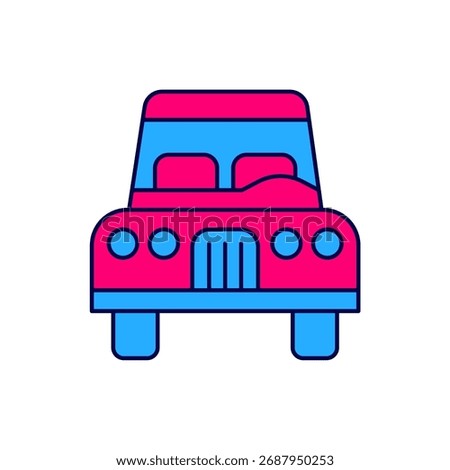 Filled outline Car icon isolated on white background. Front view.  Vector