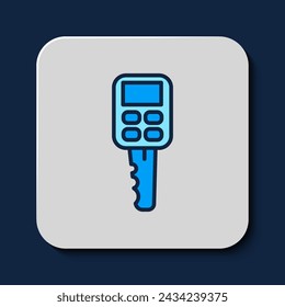 Filled outline Car key with remote icon isolated on blue background. Car key and alarm system.  Vector