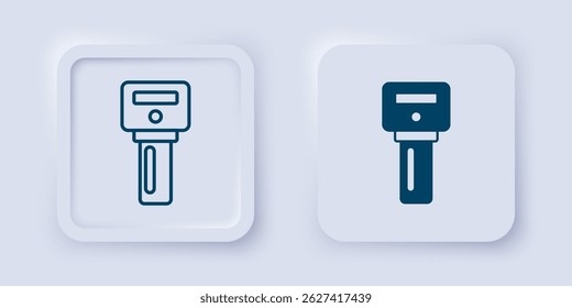 Preenchido e contorno Chave de carro com ícone remoto isolado no fundo cinza. Chave do carro e sistema de alarme. Botão quadrado. Vetor