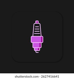 Esquema lleno Icono de la bujía del coche aislado en fondo negro. Vela eléctrica del coche. Estilo de contorno relleno plano con sombra. Vector