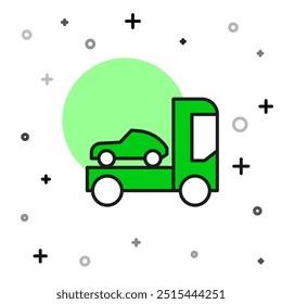Filled outline Car transporter truck for transportation of car icon isolated on white background.  Vector