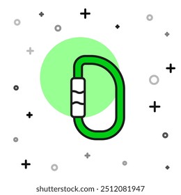 Filled outline Carabiner icon isolated on white background. Extreme sport. Sport equipment.  Vector