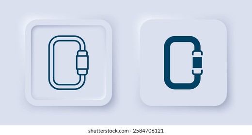 Filled and outline Carabiner icon isolated on grey background. Extreme sport. Sport equipment. Square button. Vector