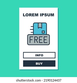 Filled outline Cardboard box with free symbol icon isolated on turquoise background. Box, package, parcel sign. Delivery, transportation and shipping.  Vector