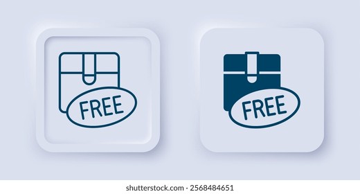 Filled and outline Cardboard box with free symbol icon isolated on grey background. Box, package, parcel sign. Delivery, transportation and shipping. Square button. Vector