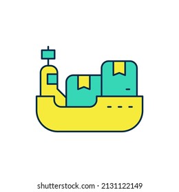 Borde relleno Envío de carga con icono de servicio de entrega de cajas aislado en fondo blanco. Entrega, transporte. Freighter con paquetes, cajas, mercancías.  Vector