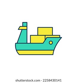 Filled outline Cargo ship icon isolated on white background.  Vector