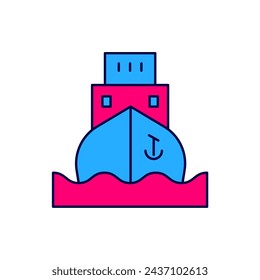 Filled outline Cargo ship icon isolated on white background.  Vector