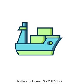 Filled outline Cargo ship icon isolated on white background. Flat filled outline style with shadow. Vector