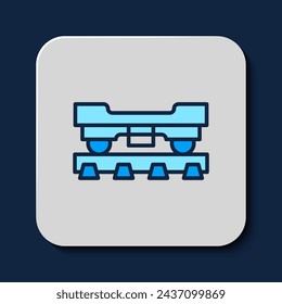 Icono de vagón de tren de carga aislado sobre fondo azul. Coche de carga. Transporte ferroviario.  Vector
