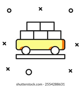 Filled outline Cargo train wagon icon isolated on white background. Full freight car. Railroad transportation. Flat filled outline style with shadow. Vector