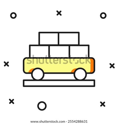 Filled outline Cargo train wagon icon isolated on white background. Full freight car. Railroad transportation. Flat filled outline style with shadow. Vector