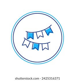Filled outline Carnival garland with flags icon isolated on white background. Party pennants for birthday celebration, festival decoration.  Vector