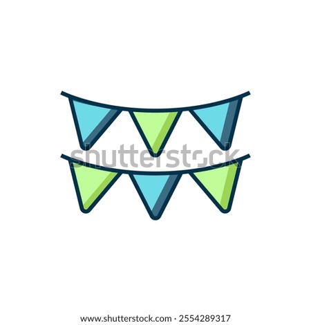 Filled outline Carnival garland with flags icon isolated on white background. Party pennants for birthday celebration, festival decoration. Flat filled outline style with shadow. Vector