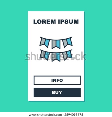Filled outline Carnival garland with flags icon isolated on turquoise background. Party pennants for birthday celebration, festival decoration.  Vector