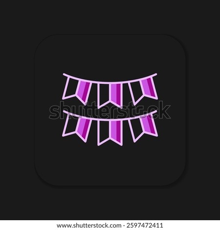 Filled outline Carnival garland with flags icon isolated on black background. Party pennants for birthday celebration, festival decoration. Flat filled outline style with shadow. Vector
