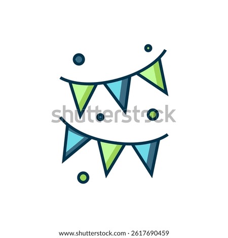 Filled outline Carnival garland with flags icon isolated on white background. Party pennants for birthday celebration, festival and fair decoration. Flat filled outline style with shadow. Vector