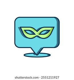 Icono de máscara de carnaval de contorno lleno aislado sobre fondo blanco. Mascarada máscara de fiesta. Estilo de contorno relleno plano con sombra. Vector