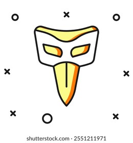 Icono de máscara de carnaval de contorno lleno aislado sobre fondo blanco. Mascarada máscara de fiesta. Estilo de contorno relleno plano con sombra. Vector