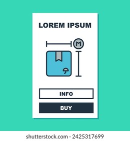 Filled outline Carton cardboard box measurement icon isolated on turquoise background. Box, package, parcel sign. Delivery and packaging.  Vector