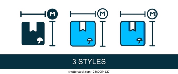 Filled outline Carton cardboard box measurement icon isolated on white background. Box, package, parcel sign. Delivery and packaging.  Vector