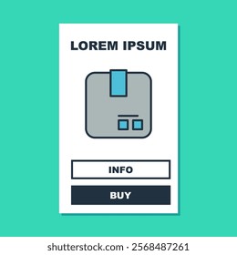 Filled outline Carton cardboard box icon isolated on turquoise background. Box, package, parcel sign. Delivery and packaging.  Vector