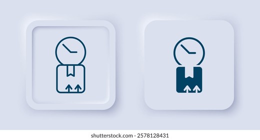 Filled and outline Carton cardboard box and fast time delivery icon isolated on grey background. Box, package, parcel sign. Delivery and packaging. Square button. Vector