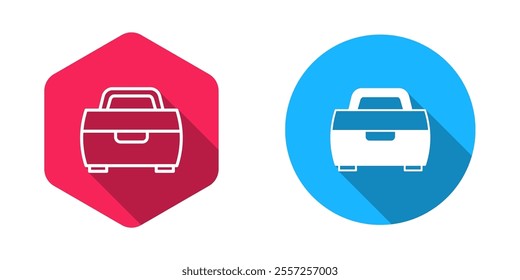 Filled and outline Case or box container for wobbler and gear fishing equipment icon isolated with long shadow background. Fishing tackle.  Vector