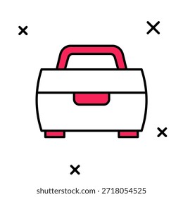 Gefüllte Umrisse Gehäuse oder Box Container für Wackelspieler und Ausrüstung Angelausrüstung Symbol einzeln auf weißem Hintergrund. Angelgerät.  Vektorgrafik