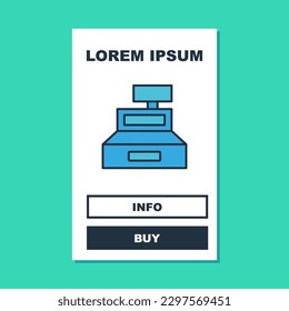 Esquema relleno Máquina registradora de efectivo con un icono de verificación aislado en fondo turquesa. Cartel de cajero. Símbolo de caja de seguridad.  Vector