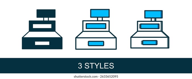 Filled outline Cash register machine with a check icon isolated on white background. Cashier sign. Cashbox symbol.  Vector