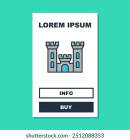 Contorno preenchido Castelo ícone isolado no fundo turquesa. Fortaleza medieval com uma torre. Proteção contra inimigos. Confiabilidade e defesa da cidade.  Vetor