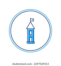 Icono de torre de castillo de contorno relleno aislado en fondo blanco. Señal de fortaleza.  Vector