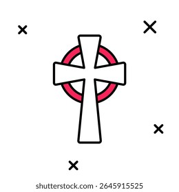 Filled outline Celtic cross icon isolated on white background. Happy Saint Patricks day. National Irish holiday.  Vector