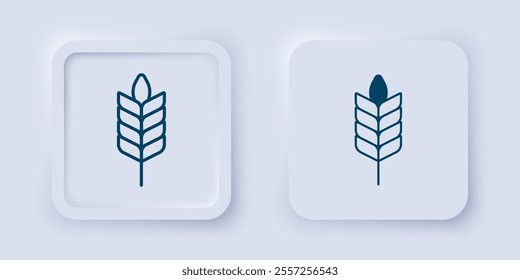 Filled and outline Cereals set with rice, wheat, corn, oats, rye, barley icon isolated on grey background. Ears of wheat bread symbols. Square button. Vector