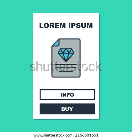 Filled outline Certificate of the diamond icon isolated on turquoise background.  Vector