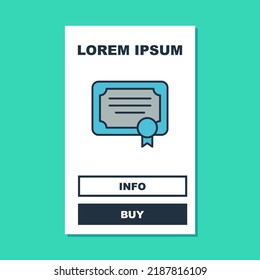 Filled outline Certificate template icon isolated on turquoise background. Achievement, award, degree, grant, diploma concepts.  Vector