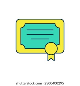 Icono de plantilla de certificado de esquema rellenado aislado en fondo blanco. Logro, premio, título, subvención, diploma.  Vector