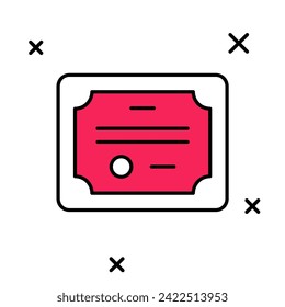 Icono de plantilla de certificado de esquema rellenado aislado en fondo blanco. Logro, premio, título, subvención, diploma.  Vector