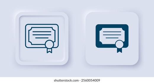Filled and outline Certificate template icon isolated on grey background. Achievement, award, degree, grant, diploma concepts. Square button. Vector